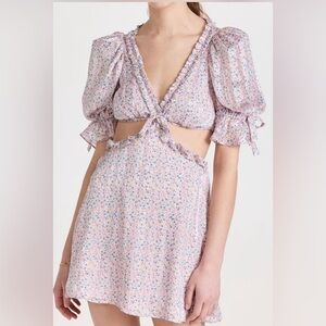 Phoebe Floral-Print Cutout Satin Chiffon Mini Dress In Blue Floral XS